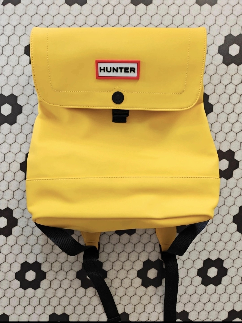 Hunter Bright Yellow Roll-Top Backpack with Black Straps